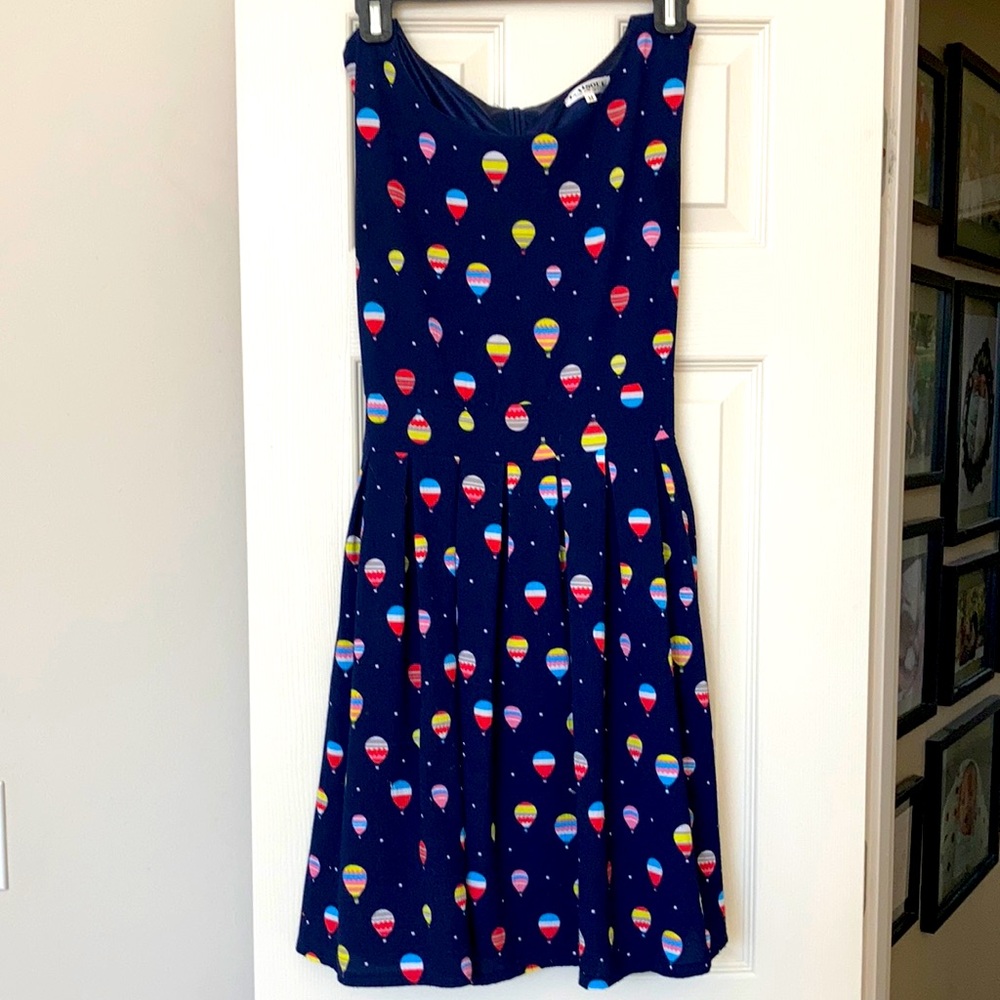 Navy dress/multi colored hot air balloon print